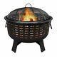 Extra Large Round Fire Pit Rattan Effect Garden Log Burner Outdoor Heater Metal