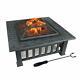 Fobuy Fire Pit With Bbq Grill Shelf, Outdoor Metal Brazier Square Table Firepit