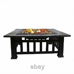 FOBUY Fire Pit with BBQ Grill Shelf, Outdoor Metal Brazier Square Table Firepit