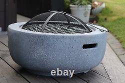 Faux Concrete Round Fire Pit & BBQ Grill Bowl for Garden, Luxury Stone Fire