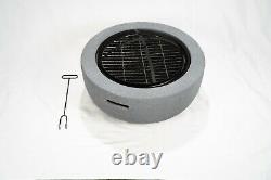 Faux Concrete Round Fire Pit & BBQ Grill Bowl for Garden, Luxury Stone Fire