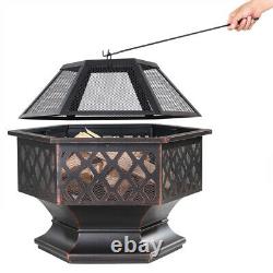 Fire Pit 70x60.5cm Log Garden Patio Outdoor Firepit Heater Brazier Burner Black