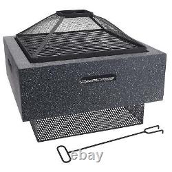 Fire Pit BBQ Concrete Grill Square Outdoor Garden Tabletop Patio Fireplace