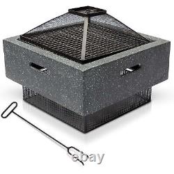 Fire Pit BBQ Concrete Grill Square Outdoor Garden Tabletop Patio Fireplace