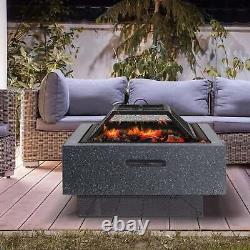 Fire Pit BBQ Concrete Grill Square Outdoor Garden Tabletop Patio Fireplace