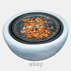 Fire Pit BBQ Grill MgO Garden Patio Large Grey Concrete Effect Fire Bowl & Cover