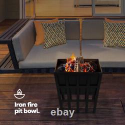 Fire Pit Firepit Brazier Square Stove Patio Heater With Bbq Grill Outdoor Garden