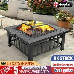Fire Pit Firepit Outdoor Brazier Garden BBQ Square Table Stove Patio Heater