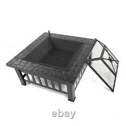 Fire Pit Firepit Outdoor Brazier Garden BBQ Square Table Stove Patio Heater