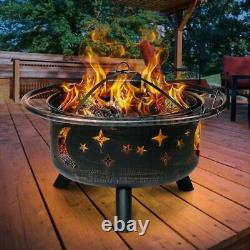 Fire Pit Garden Burning Outdoor Brazier Patio Heater BBQ Grill Stars & Moons