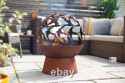 Fire Pit Globe Oxidised Steel Swallows Outdoor Heater 61x50x50 cm