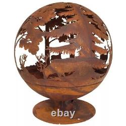 Fire Pit Globe With Laser Cut Woodland Pattern Rustic Look Outdoor Garden
