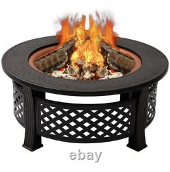 Fire Pit Heavy Large Outdoor Firepit Garden Heater Round Table BBQ Brazier&Grill
