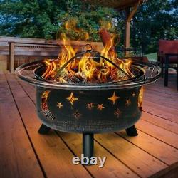 Fire Pit Outdoor Brazier Heater Firepits Garden BBQ Smokers with Stars & Moons