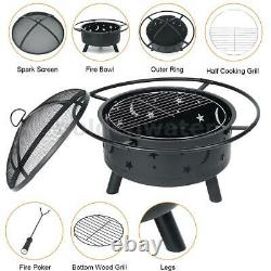 Fire Pit Outdoor Brazier Heater Firepits Garden BBQ Smokers with Stars & Moons