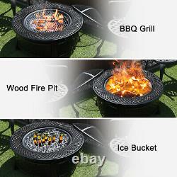 Fire Pit Set 3 in 1 Round Log Burner withHigh-temp Resistance Finish BBQ Grill
