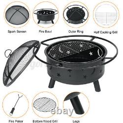 Fire Pit Star Firepit Outdoor Brazier Garden BBQ Stove Round Patio Heater With Lid