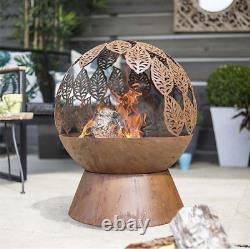 Fire Pit for Garden -La Hacienda Leaves Fire Globe- Patio Heater- Oxidised Steel