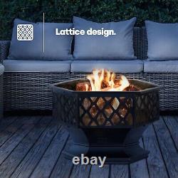 Fire Pit with BBQ Grill Hexagonal Outdoor Wood Burning Stove Brazier Heater