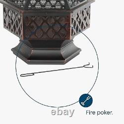 Fire Pit with BBQ Grill Hexagonal Outdoor Wood Burning Stove Brazier Heater