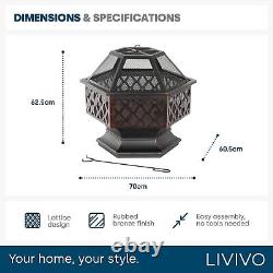 Fire Pit with BBQ Grill Hexagonal Outdoor Wood Burning Stove Brazier Heater