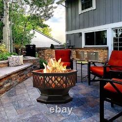 Fire Pit with BBQ Grill Hexagonal Outdoor Wood Burning Stove Brazier Heater