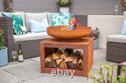 Firepit Wood Burner Large Patio Heater Log Store Oxidised Natural