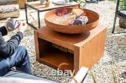 Firepit Wood Burner Large Patio Heater Log Store Oxidised Natural