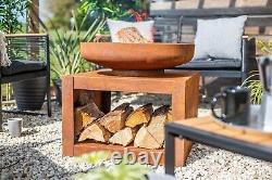 Firepit Wood Burner Large Patio Heater Log Store Oxidised Natural