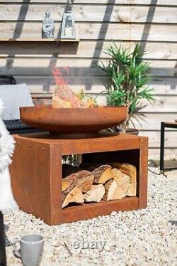 Firepit Wood Burner Large Patio Heater Log Store Oxidised Natural