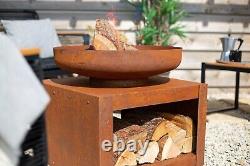 Firepit Wood Burner Large Patio Heater Log Store Oxidised Natural