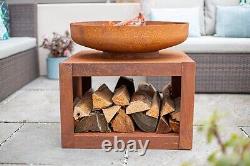 Firepit Wood Burner Large Patio Heater Log Store Oxidised Natural