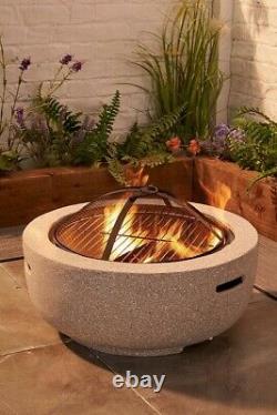 Fireplace Round Fire Pit BBQ Stone Effect Garden Patio Deck Wood Burner Heater