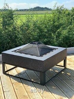 GSD Fire Pit Large Faux Concrete Round MgO BBQ Grill Bowl for Garden/Patio