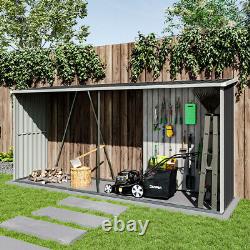 Galvanised Log Store Garden Shed Wood Storage Outdoor Fire Cabin with Pent Roof