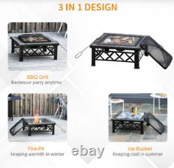 Garden Fire Pit Large Log Burner Outdoor Patio Heater Metal BBQ Grill Brazier