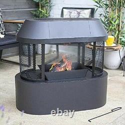 Garden Patio Fireplace Log Burner Fire Pit Black Steel Outdoor Heating Chiminea