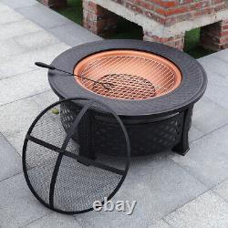 Garden Round Fire Pit BBQ Grill Firepit Brazier Log Burner Heater Patio Stove XL