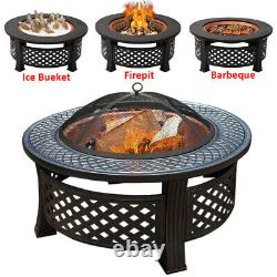 Garden Round Fire Pit BBQ Grill Firepit Brazier Log Burner Heater Patio Stove XL