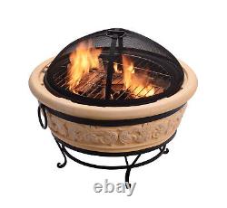 Garden Round Wood Burning Fire Pit, Outdoor Log Burner Firepit by Teamson Home