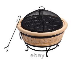 Garden Round Wood Burning Fire Pit, Outdoor Log Burner Firepit by Teamson Home