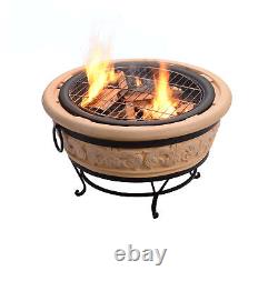 Garden Round Wood Burning Fire Pit, Outdoor Log Burner Firepit by Teamson Home