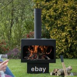 Garden Steel Fireplace Outdoor Wood Log Burner Heater Black Finish with Chimenea