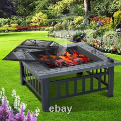 Garden Stove BBQ Firepit Brazier Square Table Outdoor Fire Pit Heater with Poker