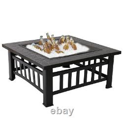 Garden Stove BBQ Firepit Brazier Square Table Outdoor Fire Pit Heater with Poker