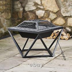 Garden Wood Burning Fire Pit, Outdoor Log Burner Firepit with Lid by Teamson