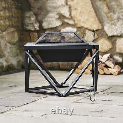 Garden Wood Burning Fire Pit, Outdoor Log Burner Firepit with Lid by Teamson