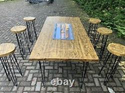 Gas Fire Pit Wooden Table And 6 Stools