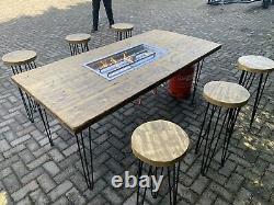 Gas Fire Pit Wooden Table And 6 Stools