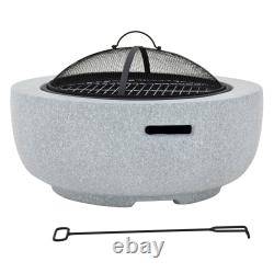 Grey Ceramic Fire Pit Wood Burner Garden Patio Warmer BBQ Grill Azuma 60cm